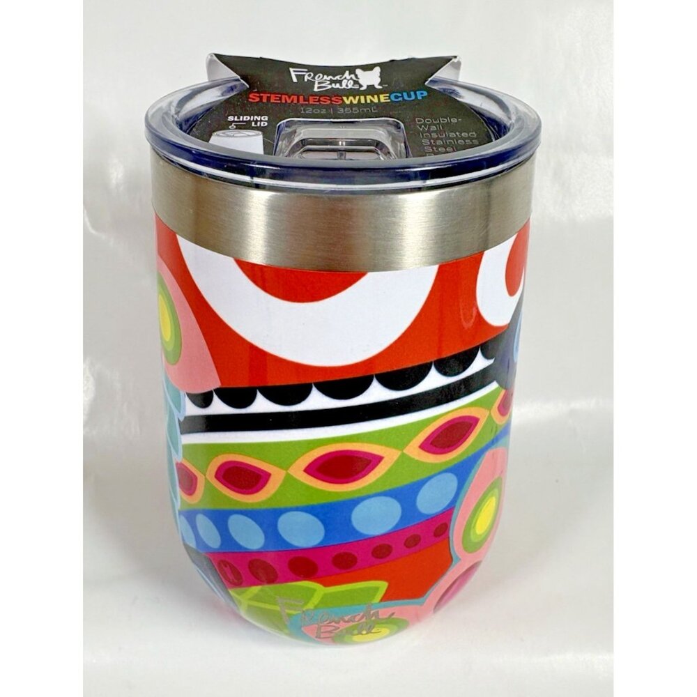 French Bull Insulated Stainless Wine Cup Tumbler Lid Multicolor Gerbera Paisley